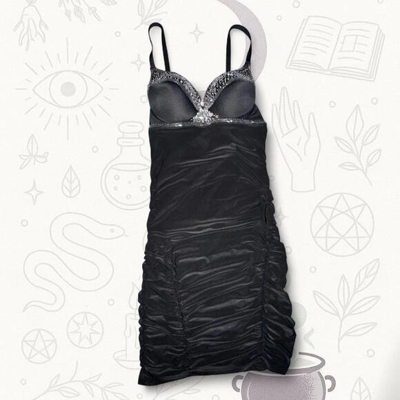Dresses & Skirts - Janice Black Beaded Bodycon Dress Size Medium Y2K Ruched Club Mini Dress